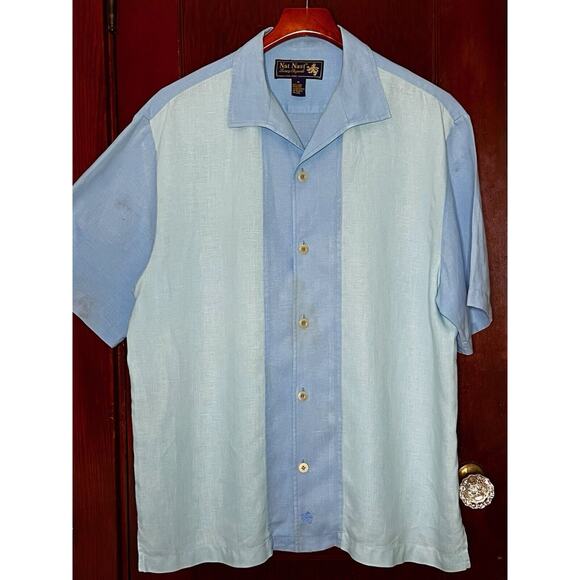 LOT OF 4 NAT NAST CAMP SHIRTS 1 LINEN 3 SILK FLAWS BLUE PINK BEIGE SIZE M - Picture 3 of 13